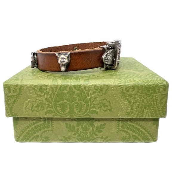 Gucci Forest Collection Leather Bracelet 925 Sterling Silver Size 17 Full Set - Picture 3 of 13